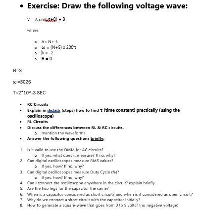 Solved • Exercise: Draw the following voltage wave: V = A | Chegg.com