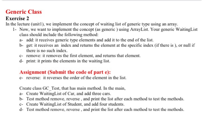 Solved Generic Class Exercise 2 In the lecture (unit?), we | Chegg.com
