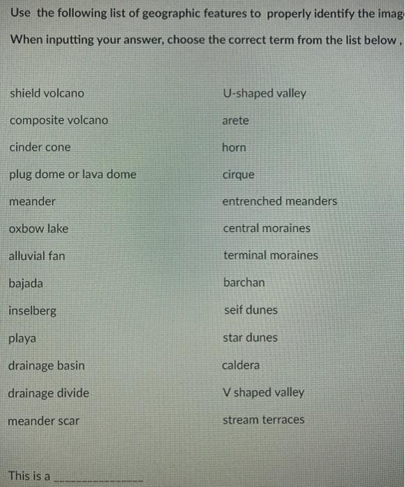 Solved Use the following list of geographic features to | Chegg.com