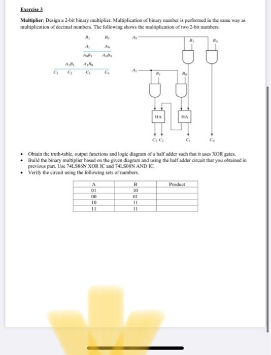 Solved Exercise 3 Multiplier: Design A 2-bit Binary | Chegg.com