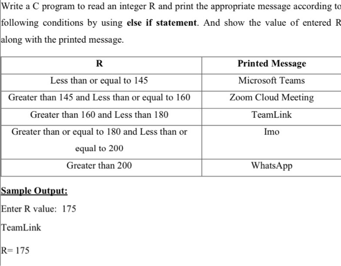 Solved Write a C program to read an integer R and print the | Chegg.com