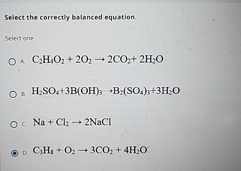 Solved Select the correctly balanced equation.Select Chegg