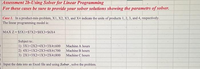 Solved Assessment 2b−U sing Solver for Linear Programming | Chegg.com