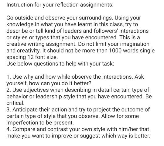 Solved Instruction for your reflection assignments: Go | Chegg.com