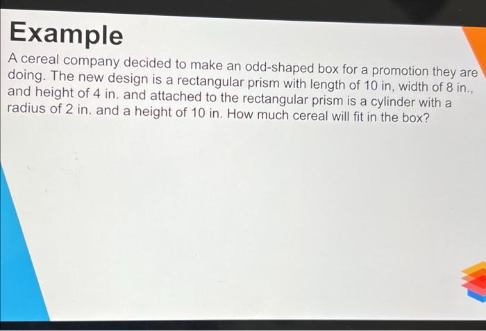 Solved Example A cereal company decided to make an | Chegg.com