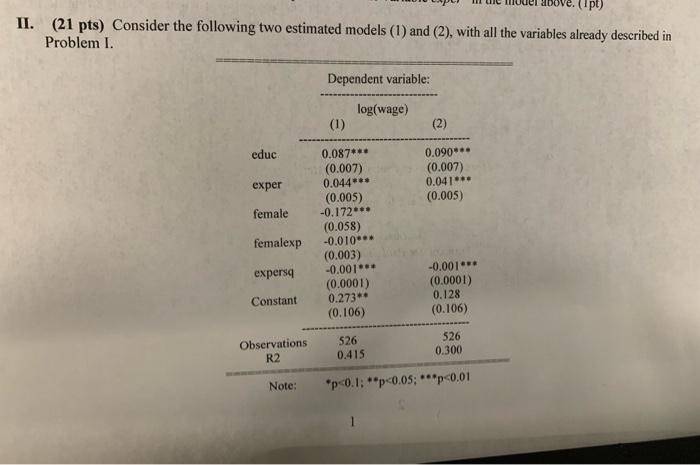 Solved II. (21 pts) Consider the following two estimated | Chegg.com