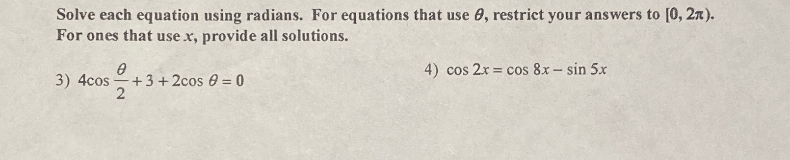 Solved Solve each equation using radians. For equations that | Chegg.com