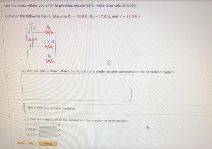 Solved Use the exact values you enter in previous answer(s) | Chegg.com