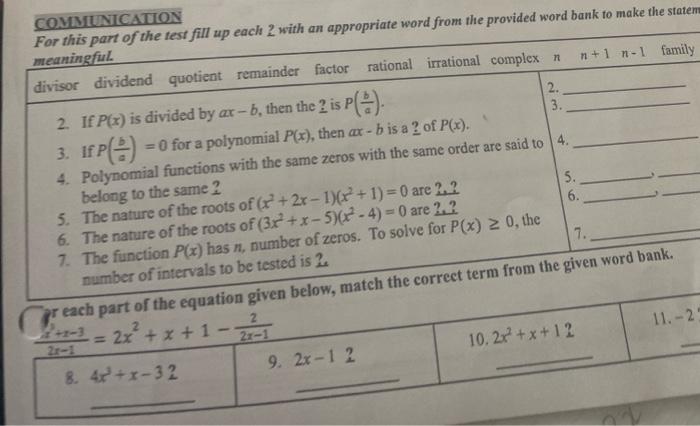 Solved - 7 each part of the equation given below, namer | Chegg.com