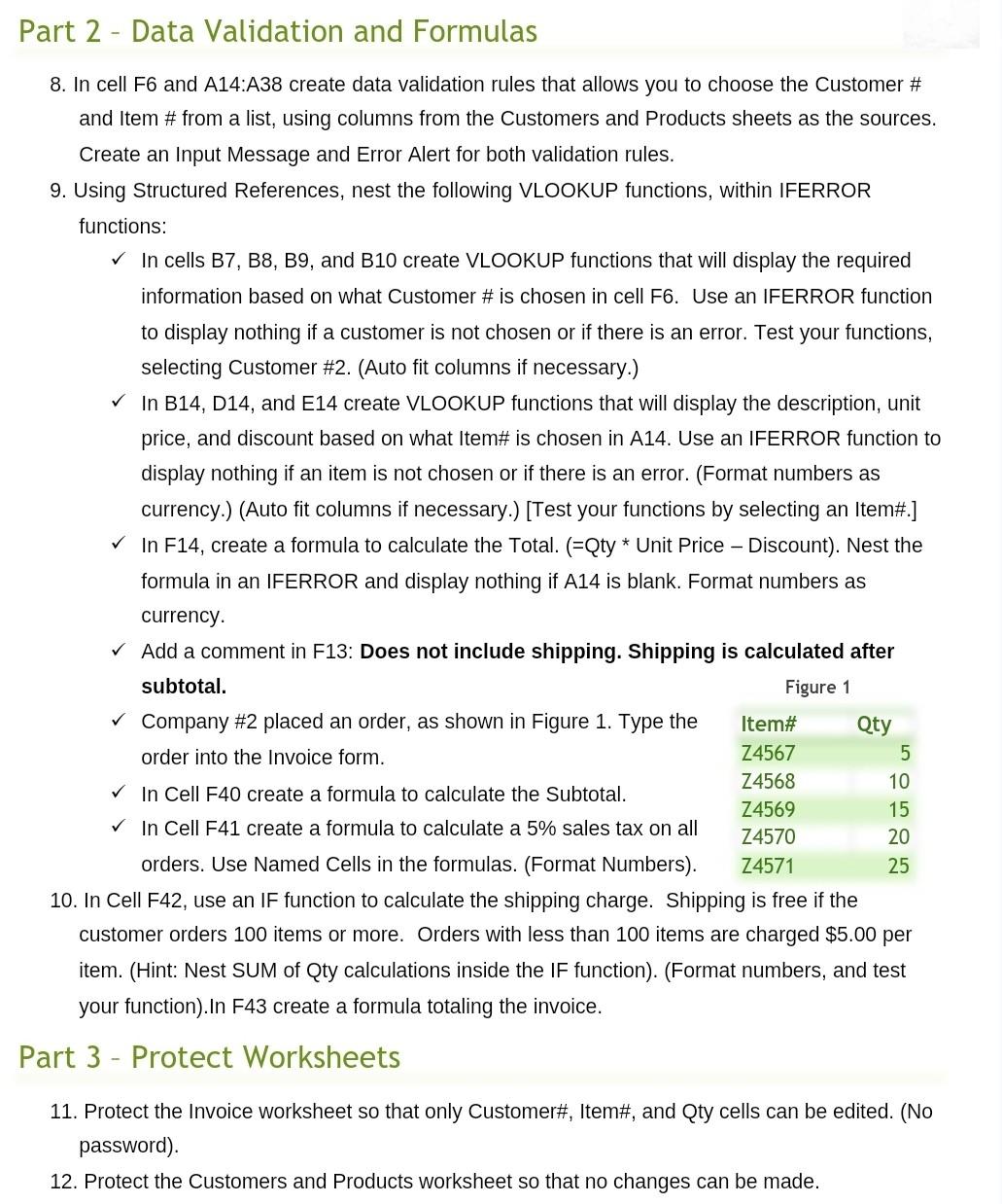 Solved Part 2 - Data Validation and Formulas 8. In cell F6 | Chegg.com