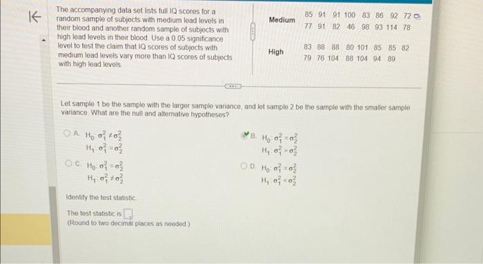 Solved The accompanying data set lists full iQ scores for a | Chegg.com