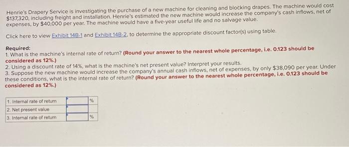 Solved Henrie s Drapery Service Is Investigating The Chegg
