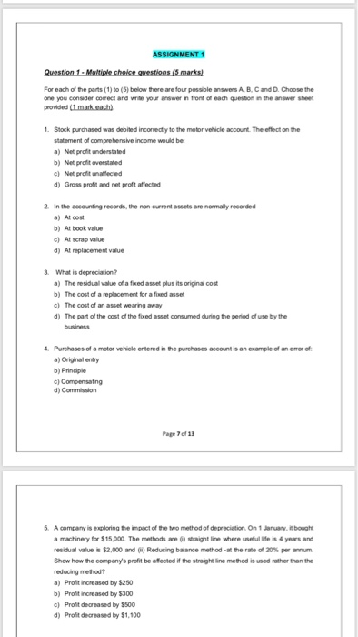 Solved ASSIGNMENT 1 Question 1-Multiple choice questions (5 | Chegg.com