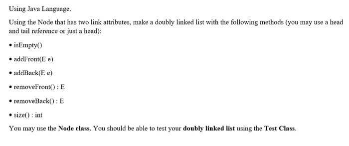 Solved Using Java Language. Using the Node that has two link | Chegg.com