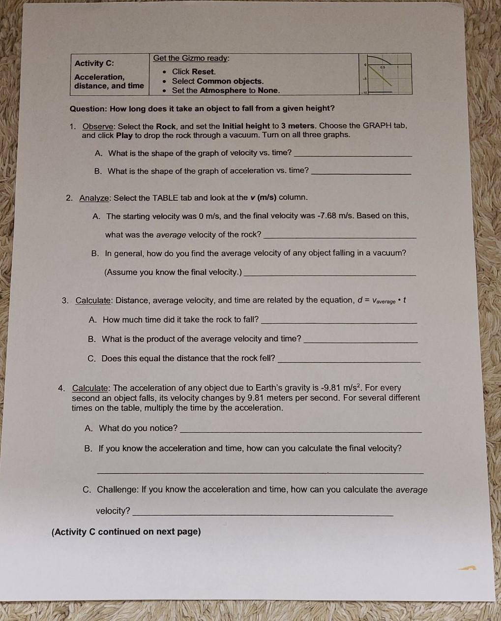 Student Exploration_ Distance-Time and Velocity-Time Graphs Gizmo, Assignments Physics