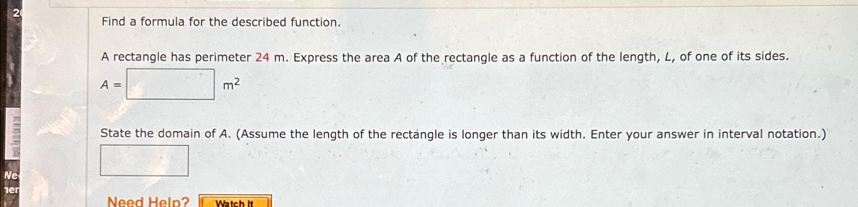 Solved 2Find a formula for the described function.A | Chegg.com