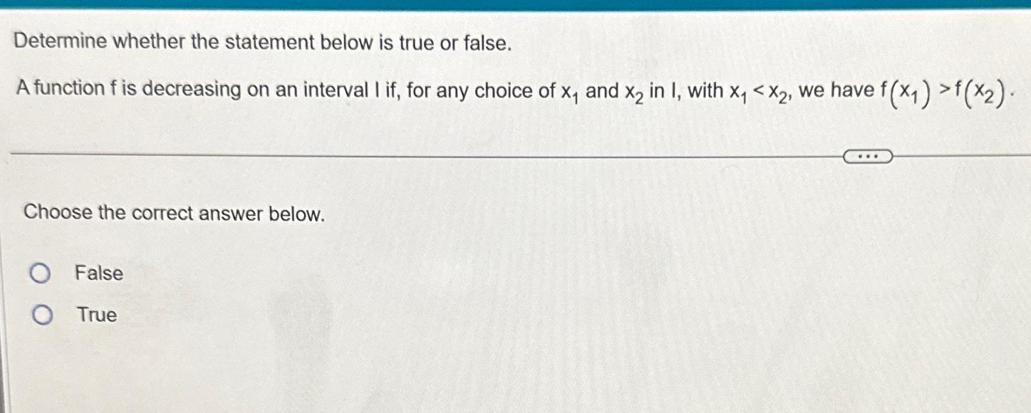 Solved Determine whether the statement below is true or | Chegg.com