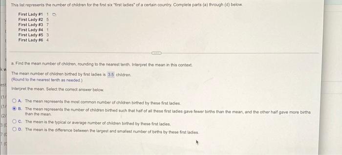 Solved This list represents the number of children for the | Chegg.com