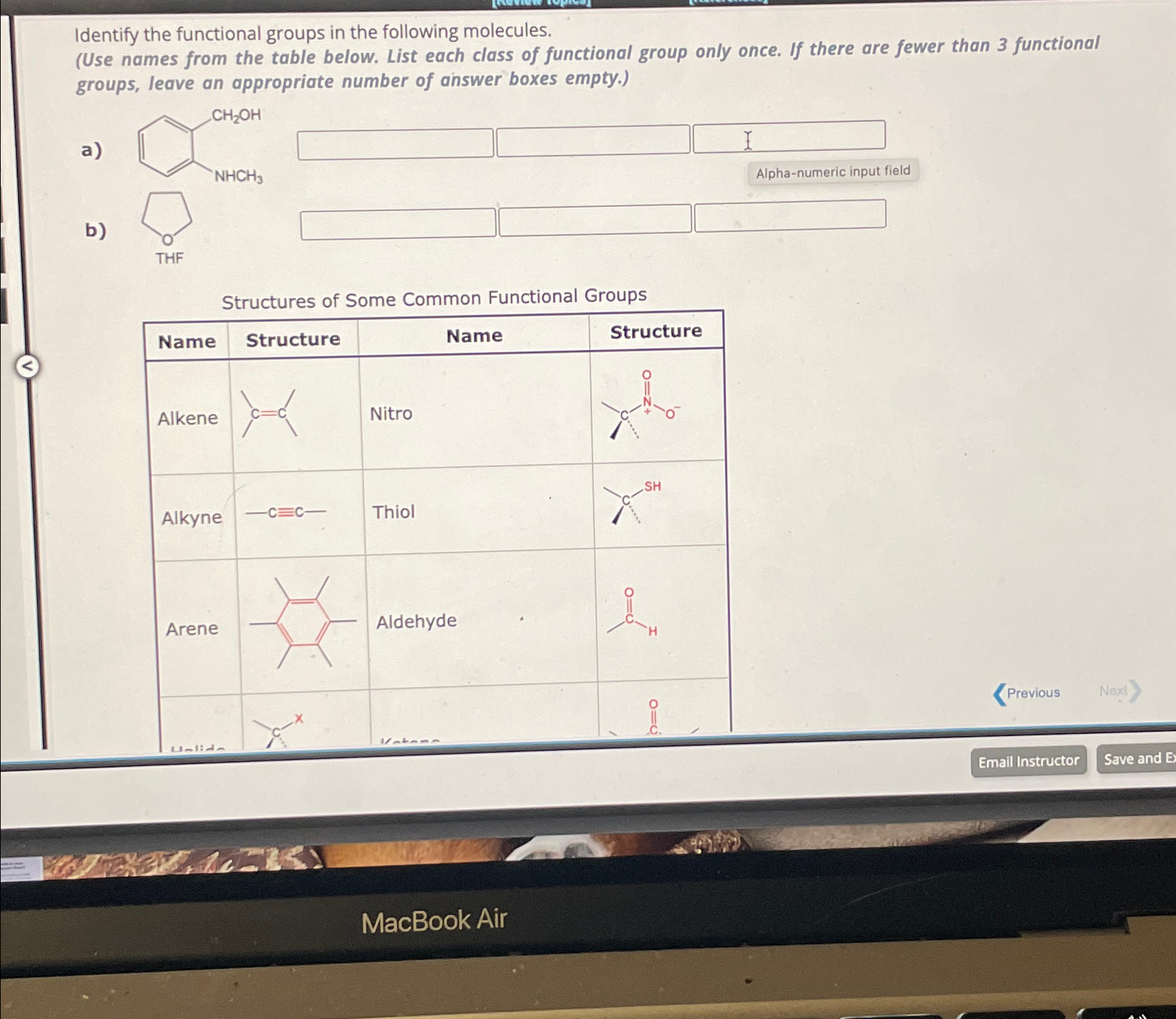 Solved Identify the functional groups in the following | Chegg.com