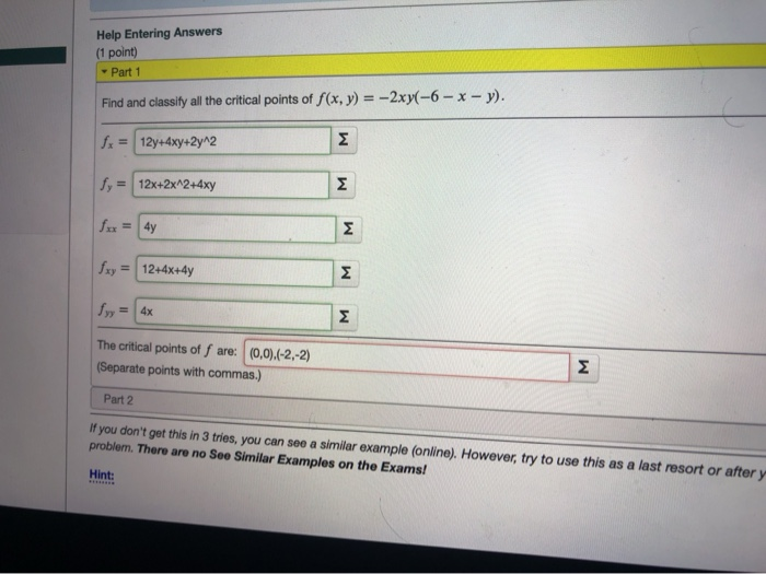 Solved Help Entering Answers (1 point) Part 1 Find and | Chegg.com