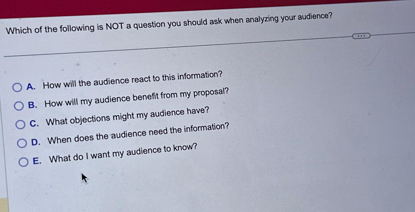Solved Which of the following is NOT a question you should | Chegg.com