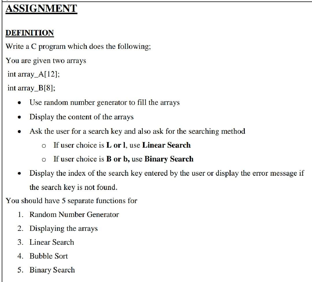 Solved ASSIGNMENT DEFINITION Write a C program which does | Chegg.com