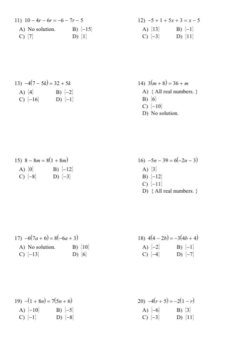 Solved Algebra 2 Kuta Software Llc A Solving 1 Vari Chegg Com