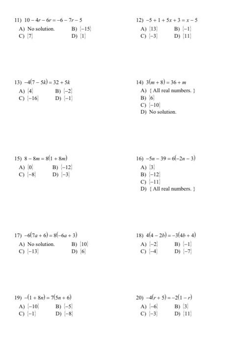 Solved Algebra 2 2020 Kuta Software Llc A Solving 1 Vari Chegg Com