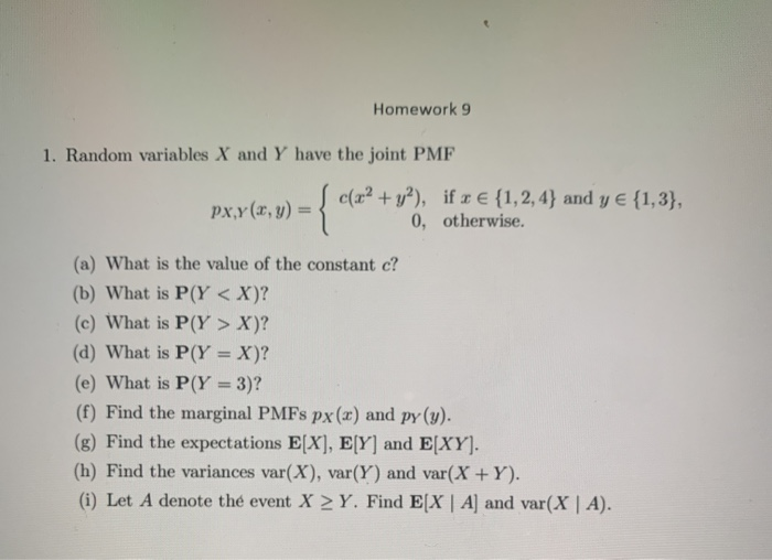 Solved Homework 9 1. Random variables X and Y have the joint | Chegg.com