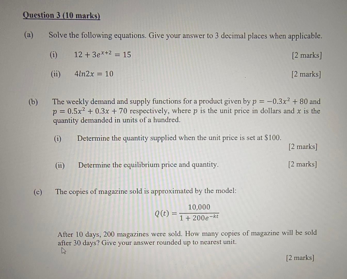 Solved Solve the following equations. Give your answer to 3 | Chegg.com