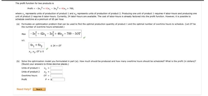Solved The profit function for two products is Profit-3,2-4, | Chegg.com