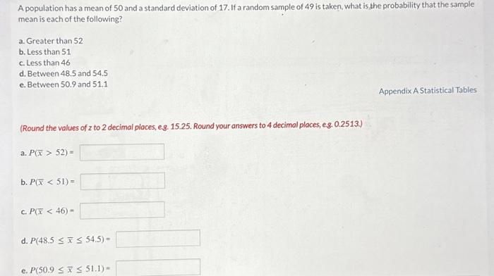 Solved A population has a mean of 50 and a standard Chegg