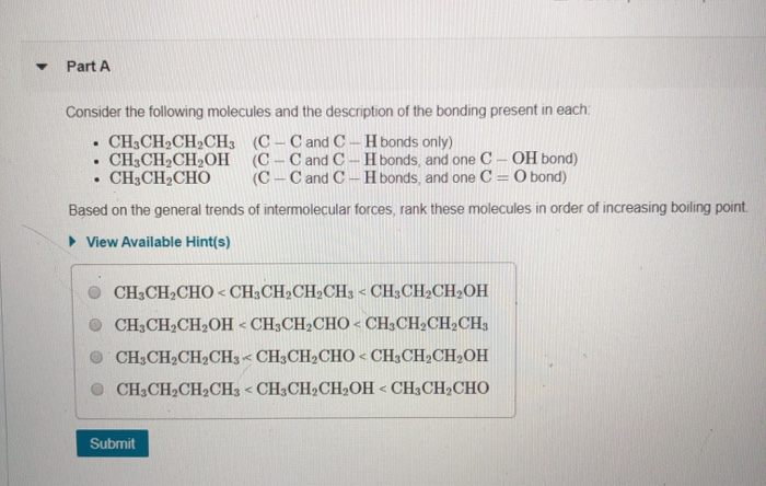 Solved Part A Consider The Following Molecules And The De