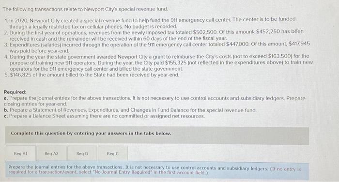 Solved The following transactions relate to Newport City&rsquo;s | Chegg.com