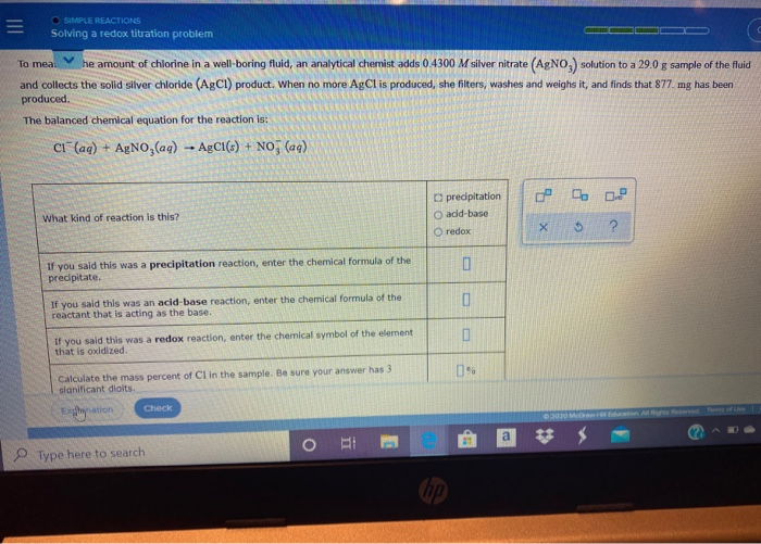 Solved = SIMPLE REACTIONS Solving a redox titration problem
