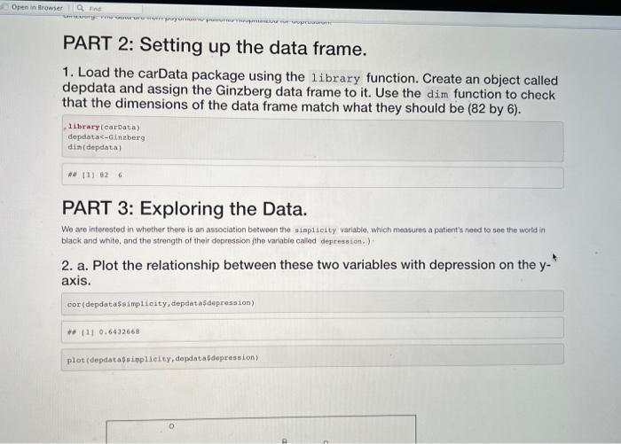Solved PART 2: Setting up the data frame. 1. Load the | Chegg.com