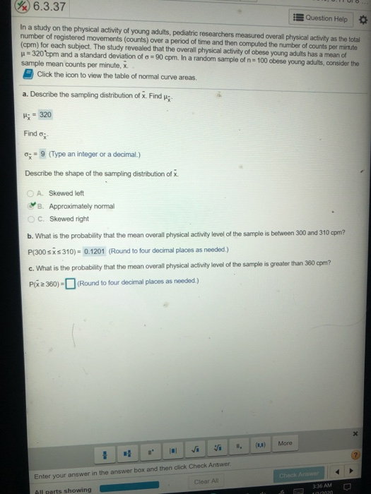 Solved 6.3.37 Question Help In a study on the physical | Chegg.com