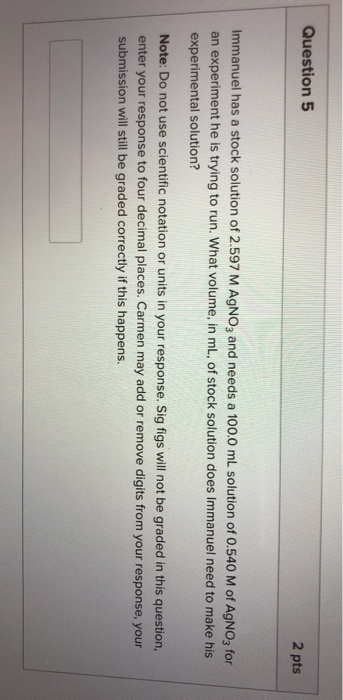 Solved Question 5 2 pts Immanuel has a stock solution of | Chegg.com