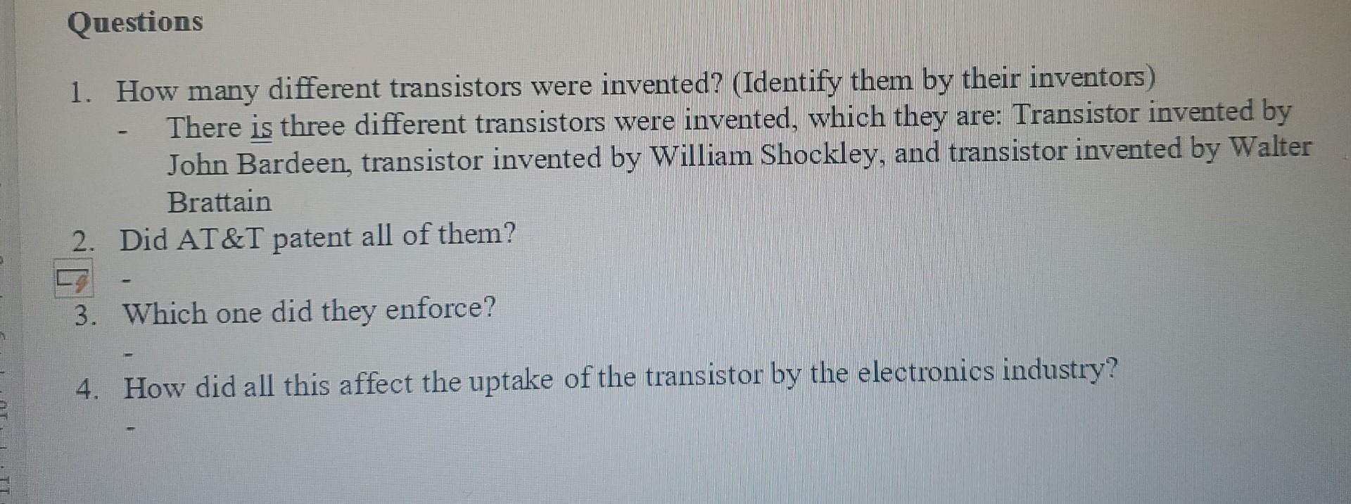 Solved How many different transistors were invented? Did