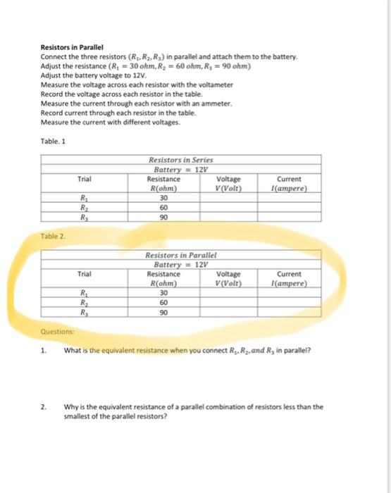 Solved Lab Series and Parallel Circuit Lab goal 1.To
