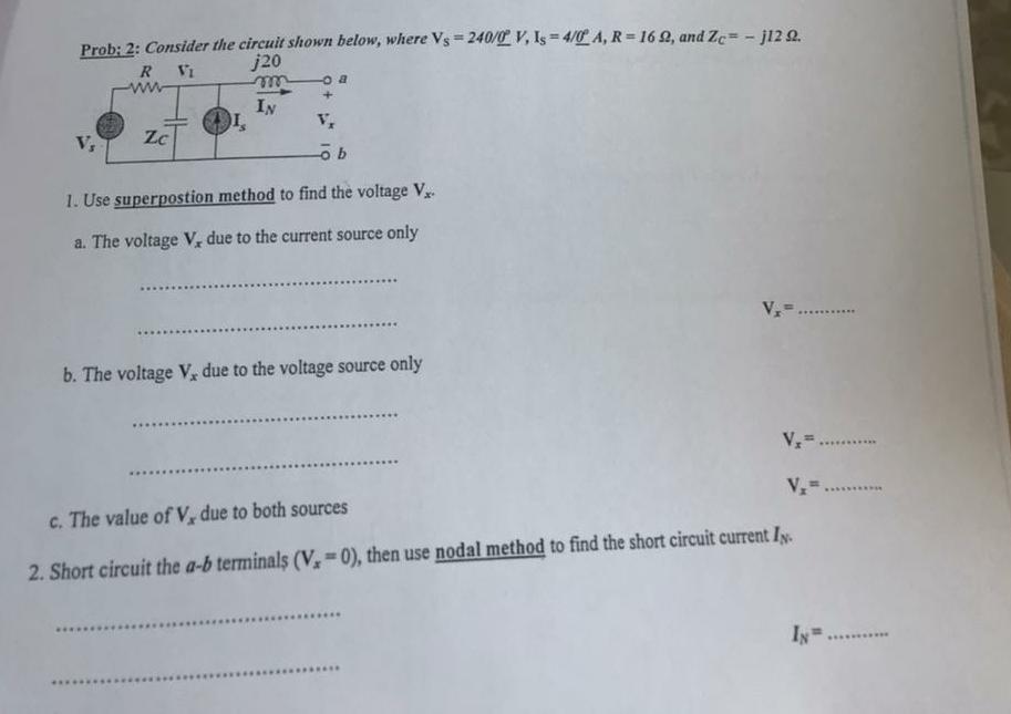 Solved Prob: 2: Consider the circuit shown below, where Vs = | Chegg.com