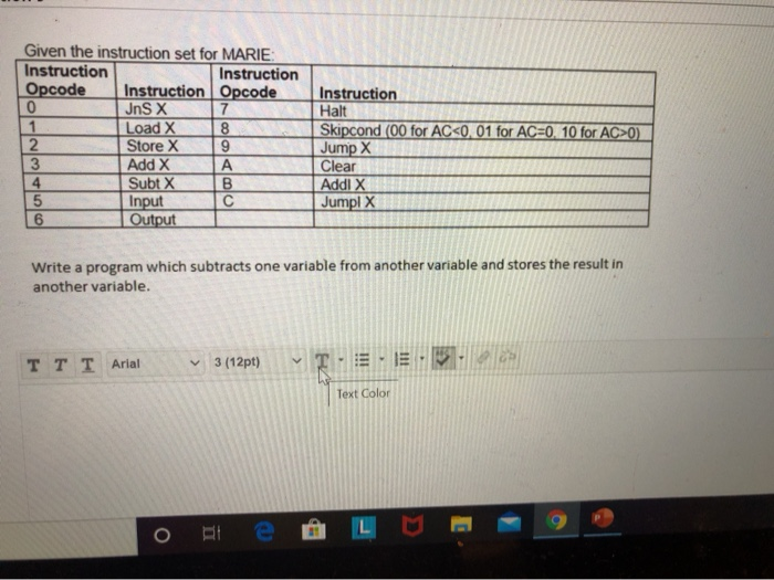 Solved 1 Given the instruction set for MARIE: Instruction | Chegg.com