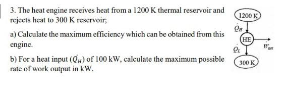 Solved 3. The heat engine receives heat from a 1200 K | Chegg.com