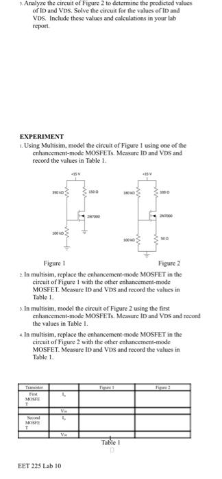 Laboratory Assignment \#10 MOSFET Biasing EET 225 Lab | Chegg.com