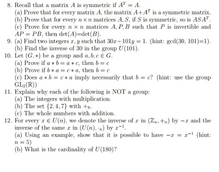 Solved 8. Recall That A Matrix A Is Symmetric If AT = A. (a) | Chegg.com