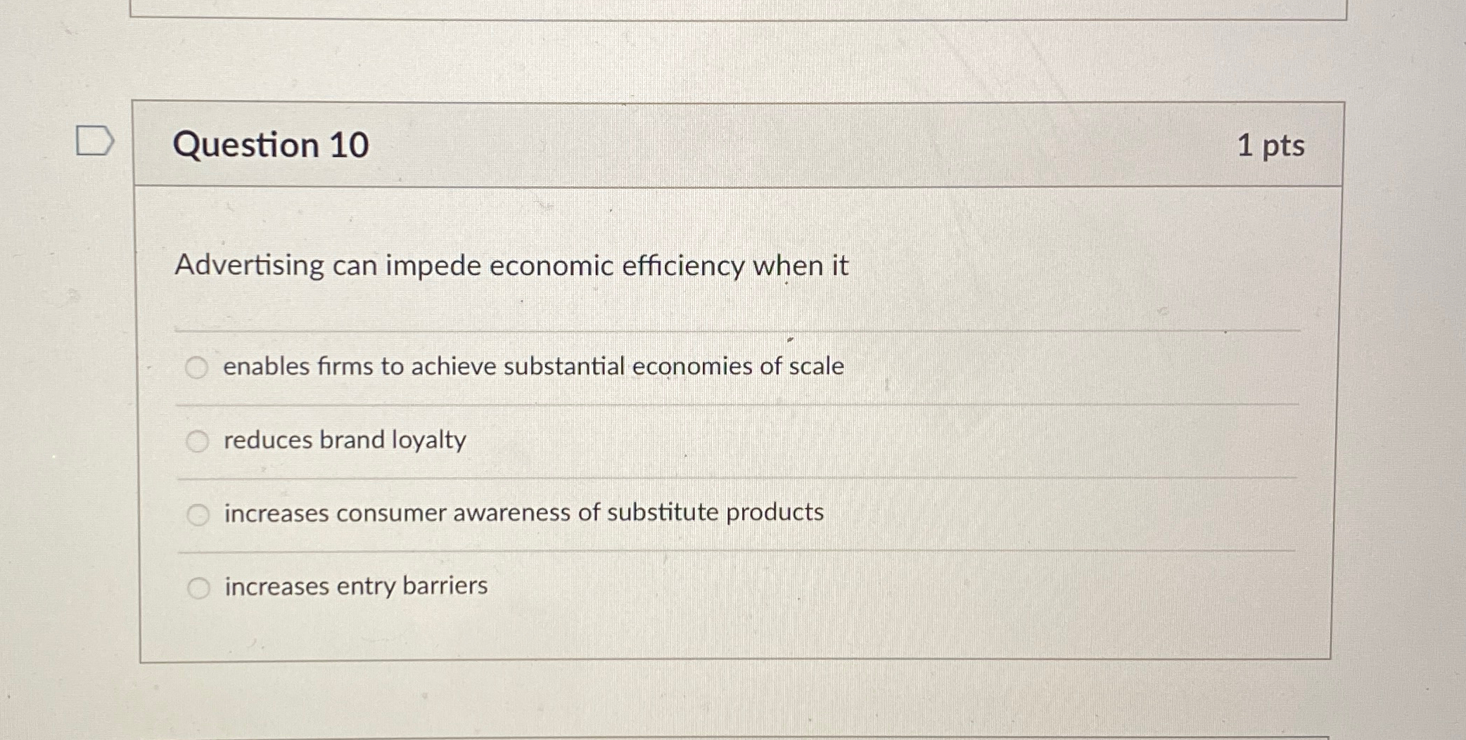 Solved Question 101 ﻿ptsAdvertising can impede economic | Chegg.com