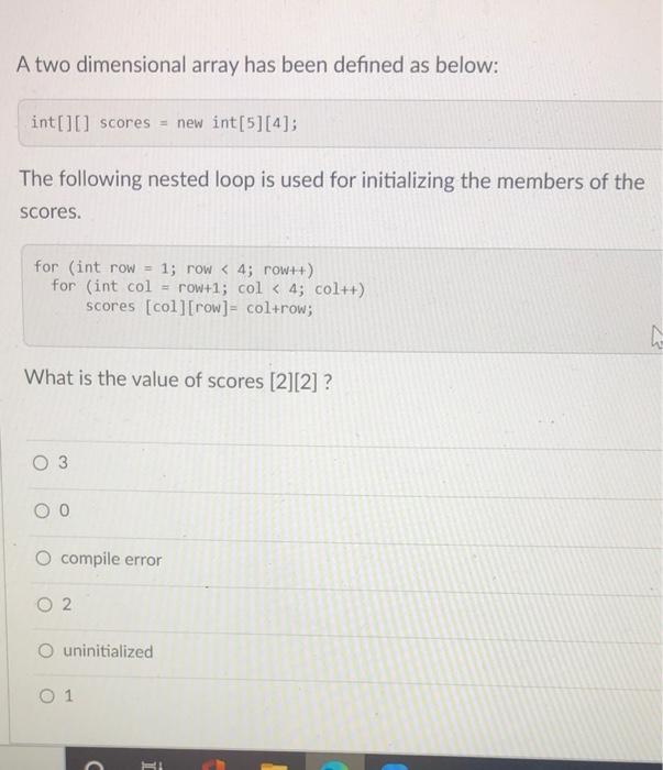 Solved A two dimensional array has been defined as below: | Chegg.com