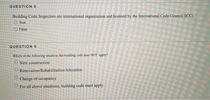 Solved QUESTION 8 Building Code Inspectors are international | Chegg.com