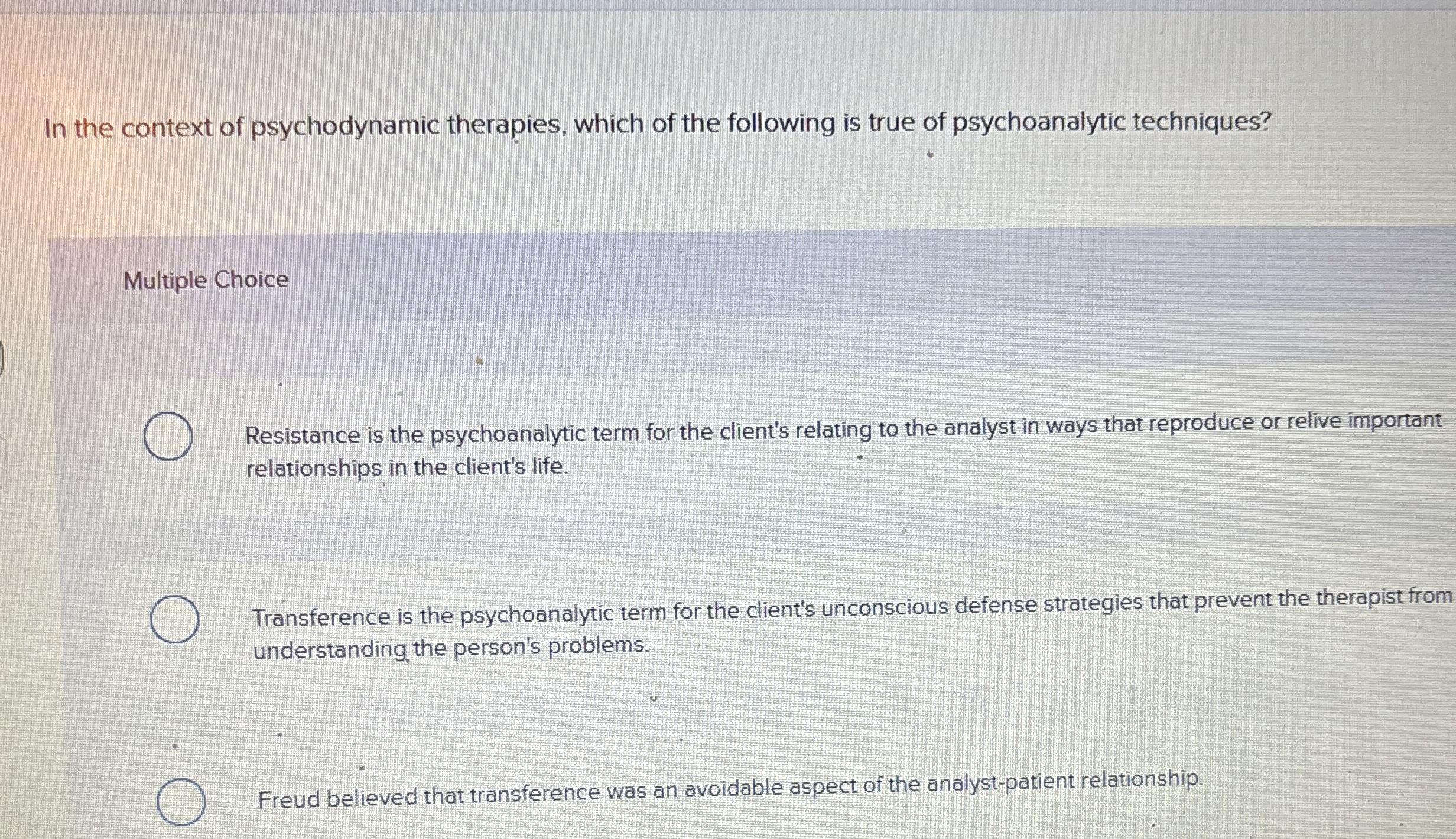 Solved In the context of psychodynamic therapies, which of | Chegg.com