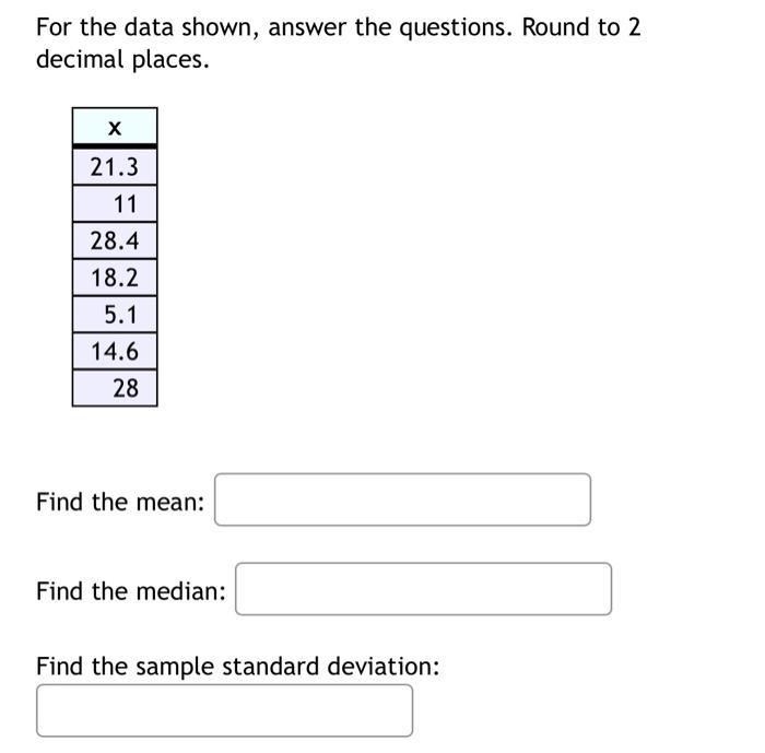 Solved Calculate (xbar) for the data shown, to two decimal